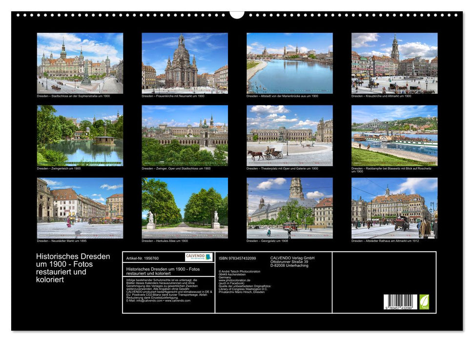Historisches Dresden um 1900 - Fotos restauriert und koloriert (CALVENDO Wandkalender 2026)