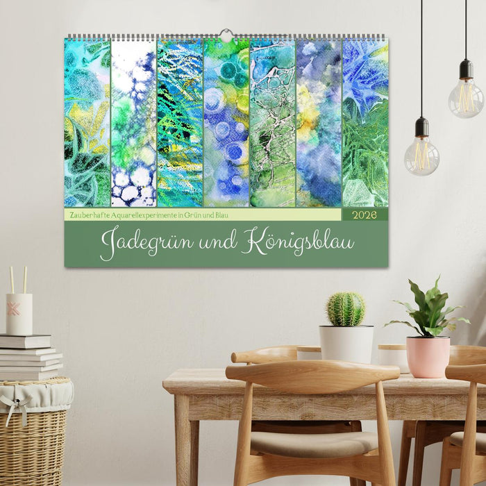 Jadegrün und Königsblau - Zauberhafte Aquarellexperimente in Grün und Blau (CALVENDO Wandkalender 2026)