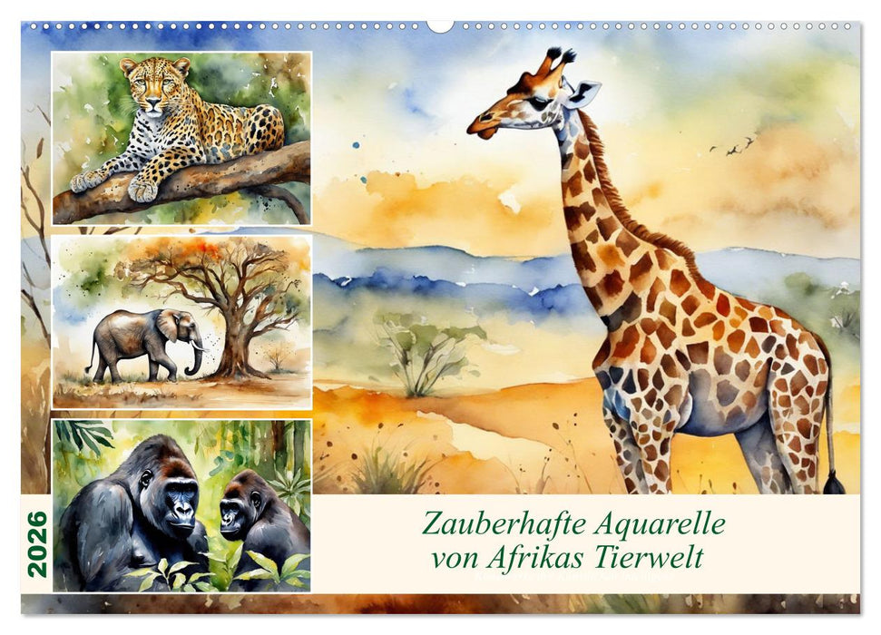 Zauberhafte Aquarelle von Afrikas Tierwelt (CALVENDO Wandkalender 2026)