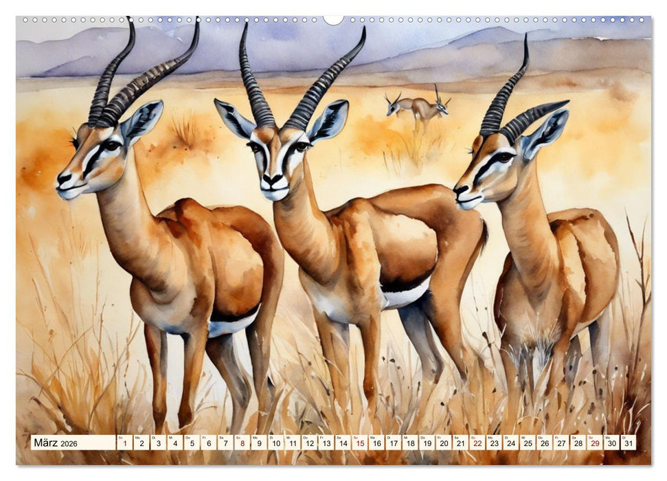 Zauberhafte Aquarelle von Afrikas Tierwelt (CALVENDO Wandkalender 2026)
