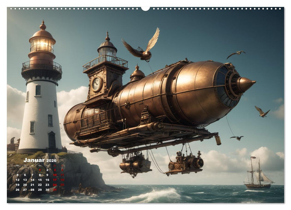 Steampunk - Die Welt der Leuchttürme (CALVENDO Wandkalender 2026)