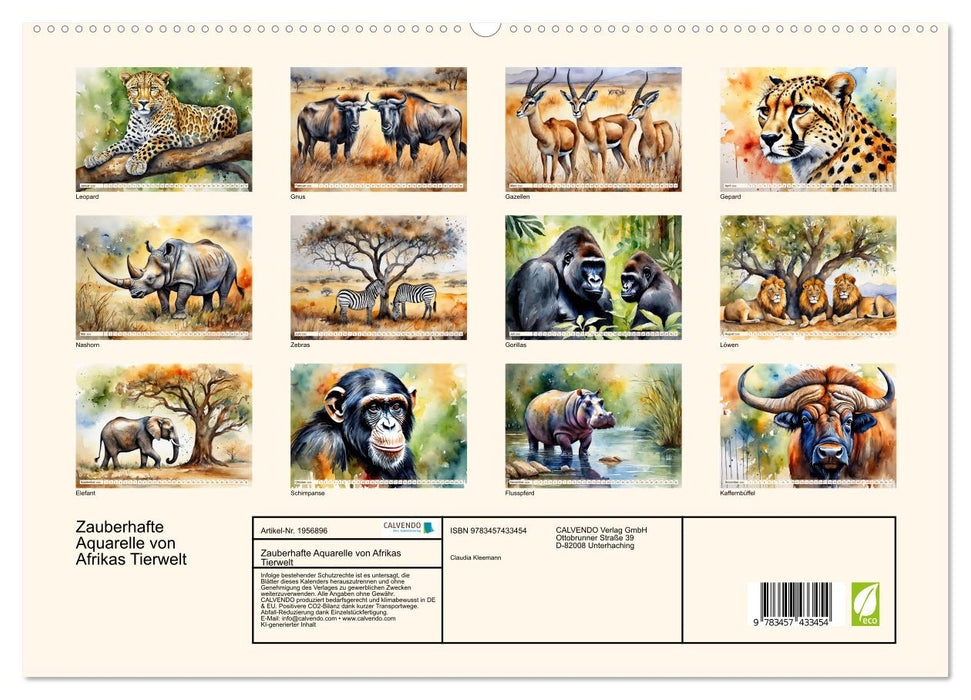Zauberhafte Aquarelle von Afrikas Tierwelt (CALVENDO Premium Wandkalender 2026)