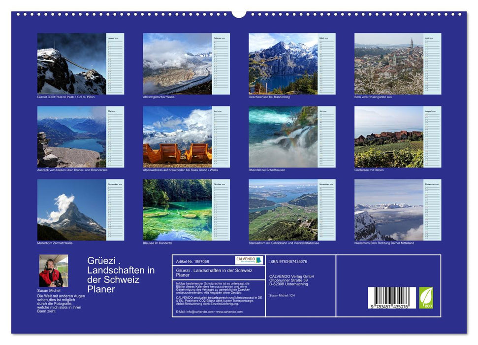 Grüezi . Landschaften in der Schweiz Planer (CALVENDO Premium Wandkalender 2026)