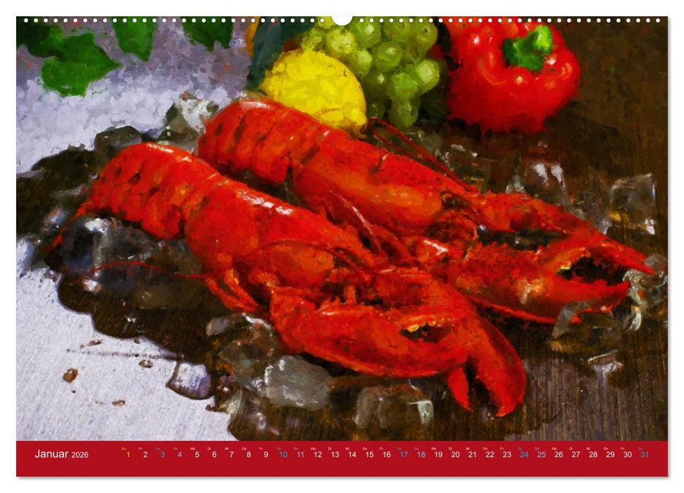 Meeresfrüchte - Gemalte Stillleben aus Poseidons Reich (CALVENDO Premium Wandkalender 2026)