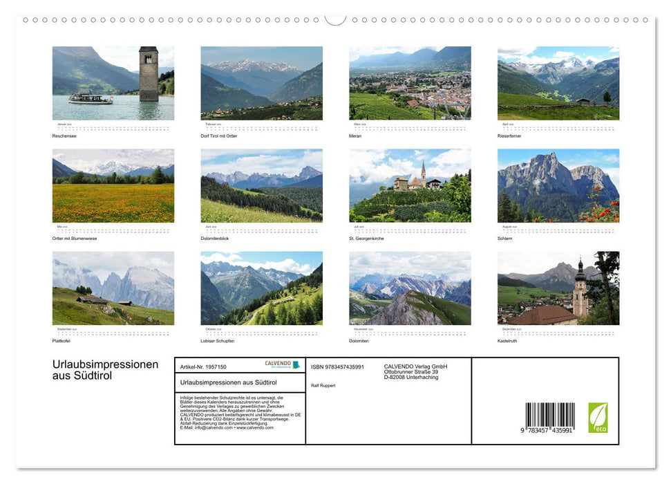 Urlaubsimpressionen aus Südtirol (CALVENDO Premium Wandkalender 2026)