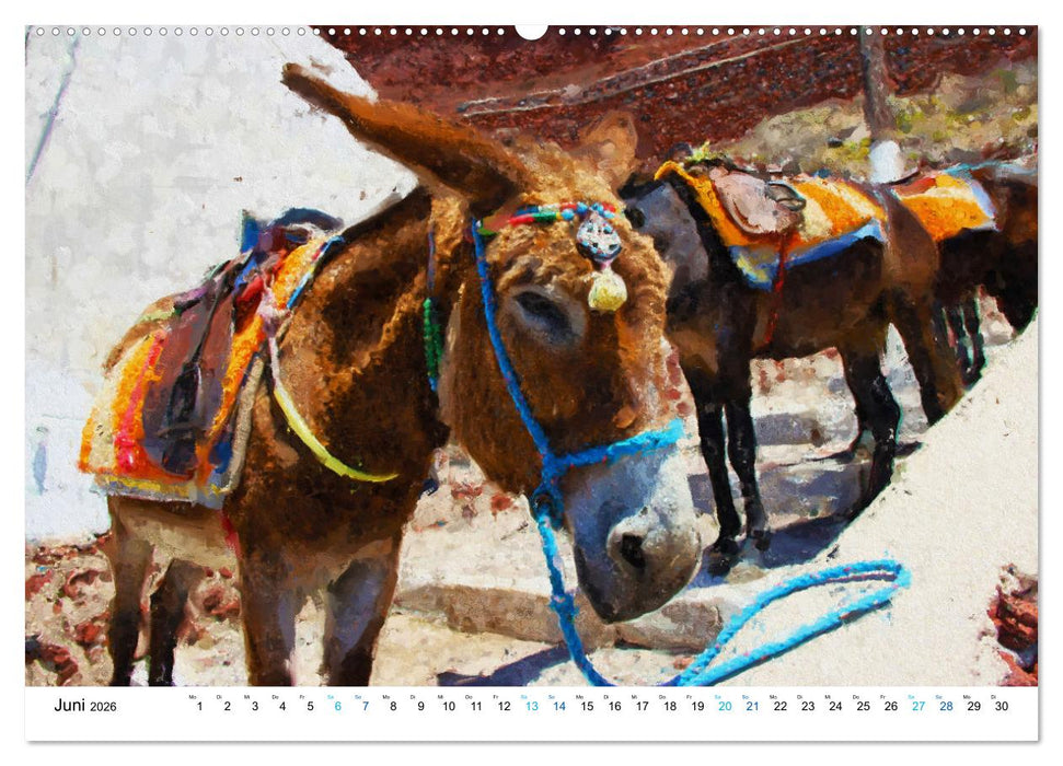 Urlaub auf Santorin - Gemalte Ansichten der Kykladeninsel (CALVENDO Premium Wandkalender 2026)