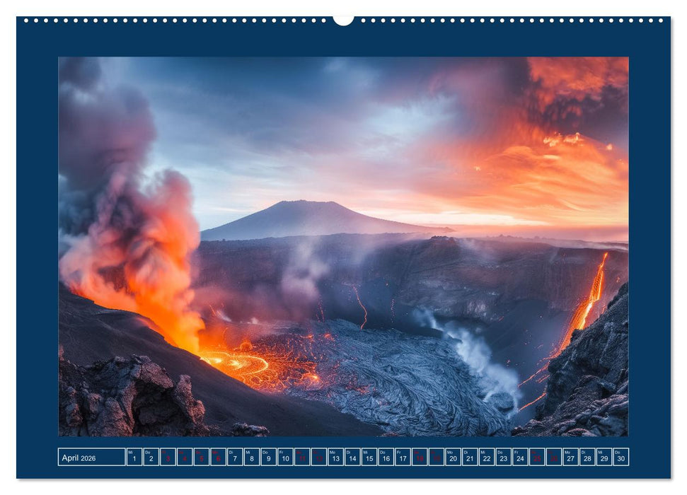 Lebendige Feuerberge - Fantastisch durch eine KI in Szene gesetzt (CALVENDO Wandkalender 2026)
