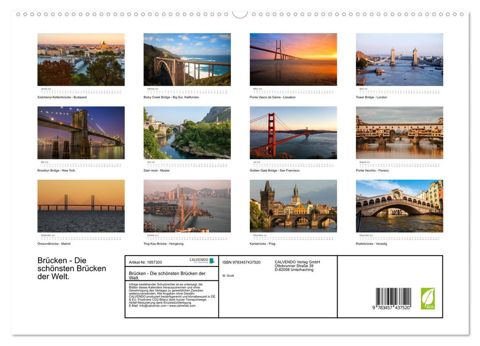 Brücken - Die schönsten Brücken der Welt. (CALVENDO Premium Wandkalender 2026)