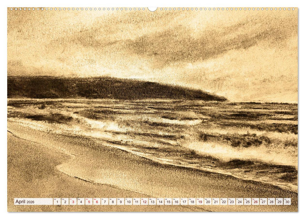 Pausen für deine Seele - Seelenlandschaften in Sepia - Ein Jahr der Ruhe mit Kohlezeichnungen (CALVENDO Wandkalender 2026)