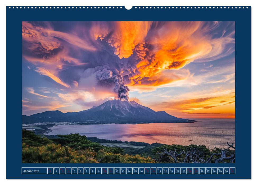 Lebendige Feuerberge - Fantastisch durch eine KI in Szene gesetzt (CALVENDO Premium Wandkalender 2026)