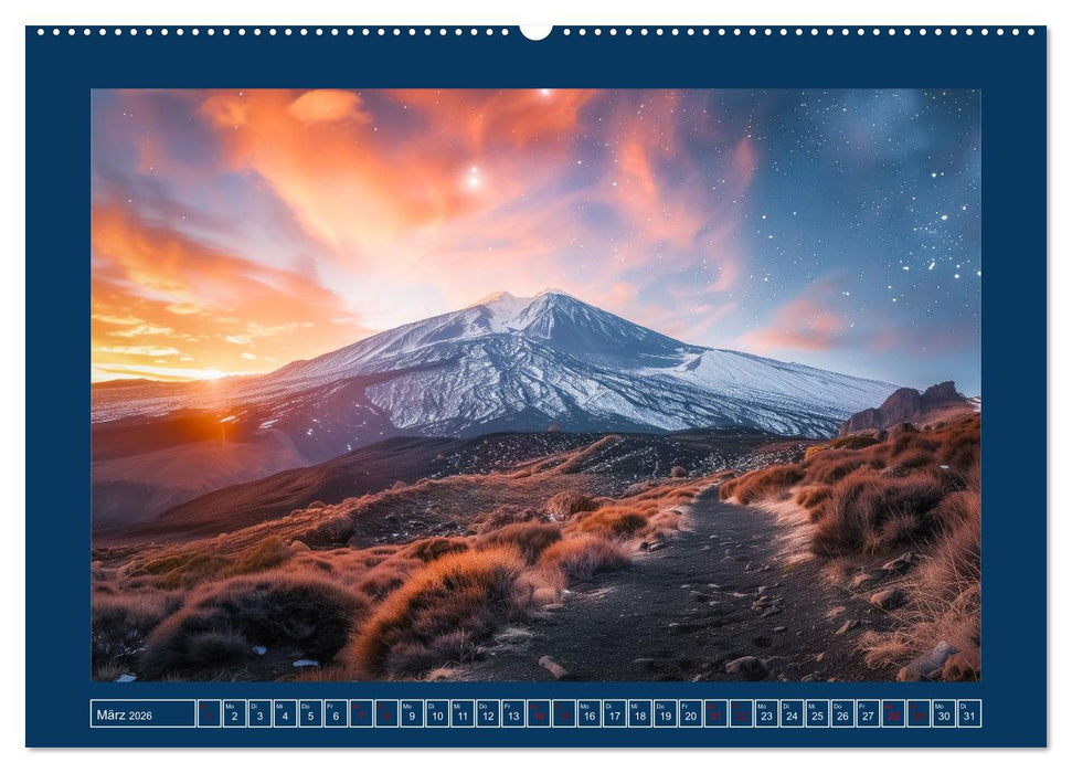 Lebendige Feuerberge - Fantastisch durch eine KI in Szene gesetzt (CALVENDO Premium Wandkalender 2026)