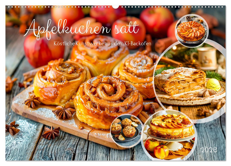 Apfelkuchen satt - Köstliche Kunstwerke aus dem KI-Backofen (CALVENDO Wandkalender 2026)