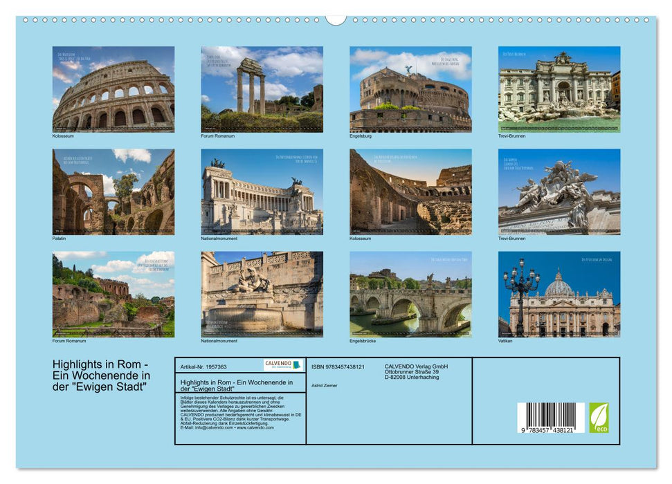Highlights in Rom - Ein Wochenende in der "Ewigen Stadt" (CALVENDO Premium Wandkalender 2026)