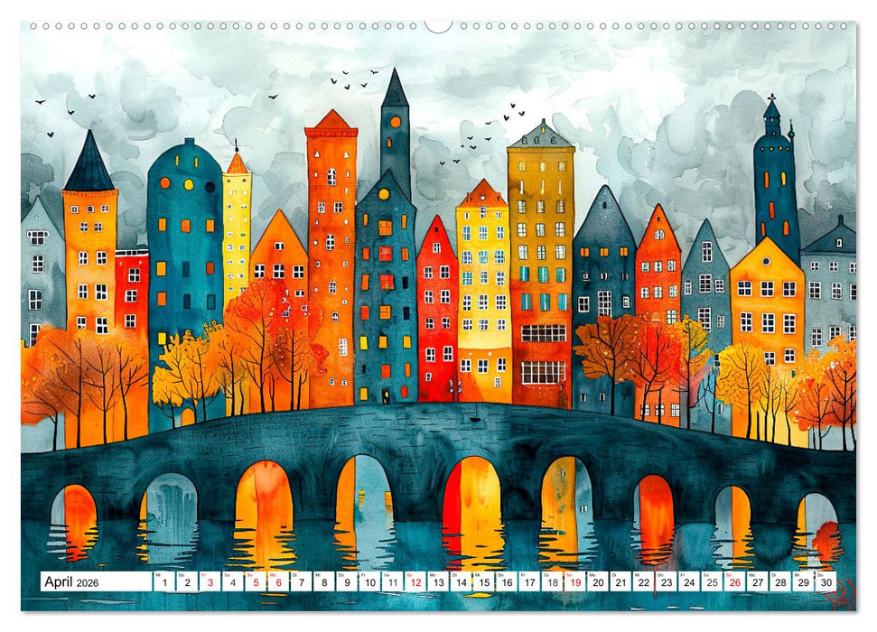 Stadt - Eine farbenfrohe Skyline (CALVENDO Premium Wandkalender 2026)