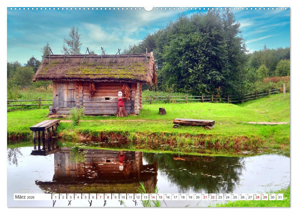 Das Puschkin-Dorf - Freilichtmuseum Bugrowo (CALVENDO Premium Wandkalender 2026)