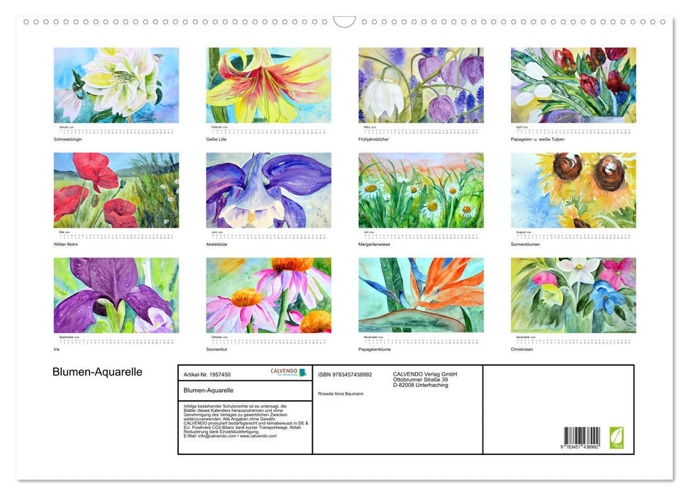 Blumen-Aquarelle (CALVENDO Wandkalender 2026)
