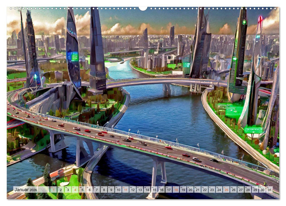 Stadtarchitektur, futuristisch-fantastisch (CALVENDO Premium Wandkalender 2026)