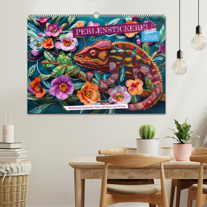 Perlenstickerei - Stickkunst tropischer Tiere mit Garn und Perlen (CALVENDO Wandkalender 2026)