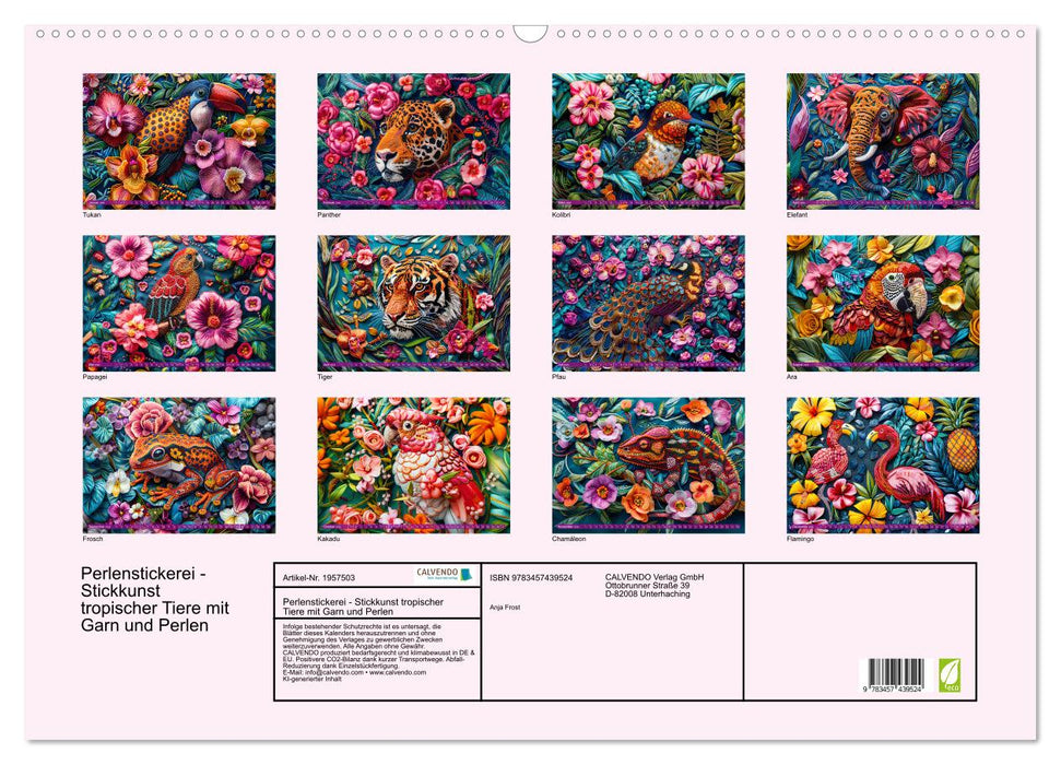 Perlenstickerei - Stickkunst tropischer Tiere mit Garn und Perlen (CALVENDO Wandkalender 2026)