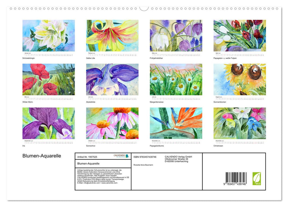 Blumen-Aquarelle (CALVENDO Premium Wandkalender 2026)