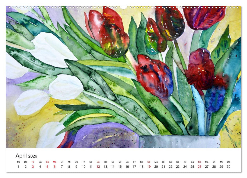 Blumen-Aquarelle (CALVENDO Premium Wandkalender 2026)