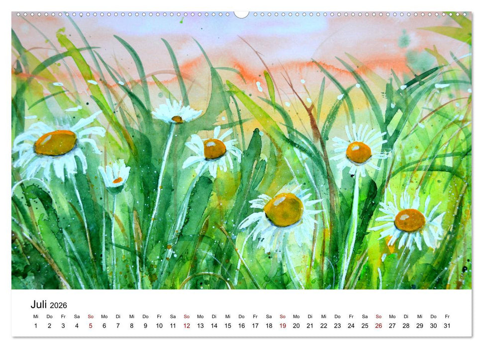 Blumen-Aquarelle (CALVENDO Premium Wandkalender 2026)