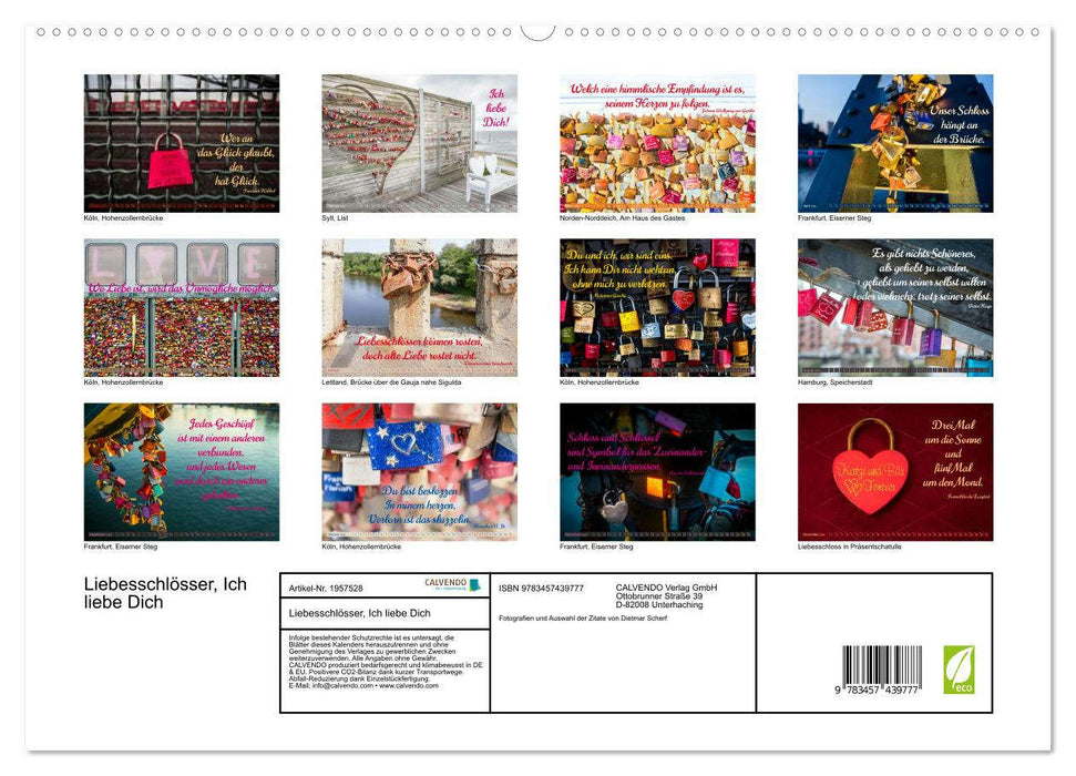 Liebesschlösser, Ich liebe Dich (CALVENDO Premium Wandkalender 2026)