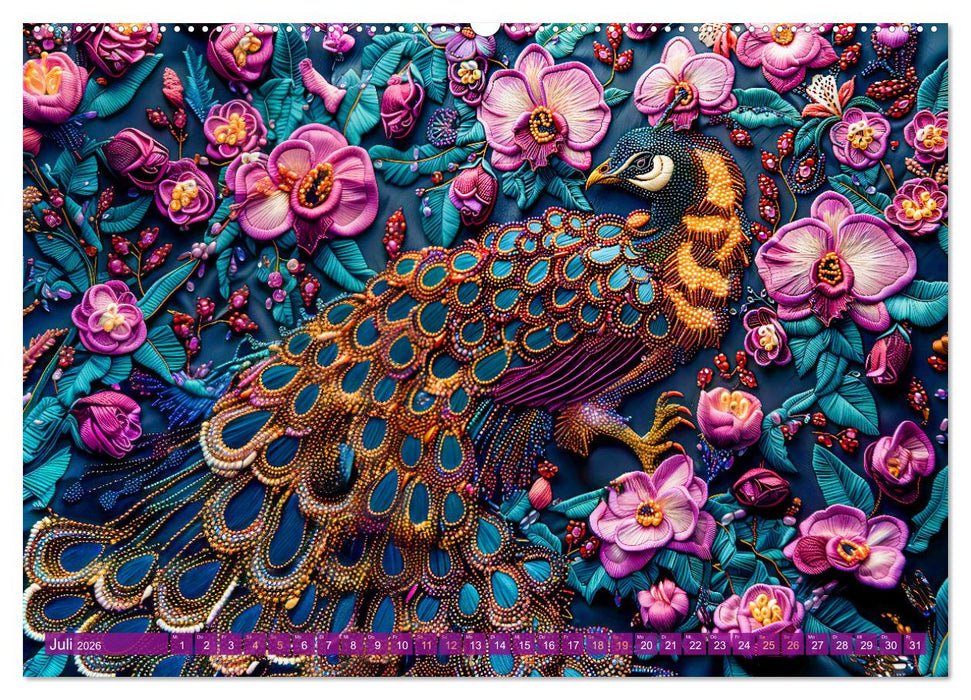 Perlenstickerei - Stickkunst tropischer Tiere mit Garn und Perlen (CALVENDO Premium Wandkalender 2026)