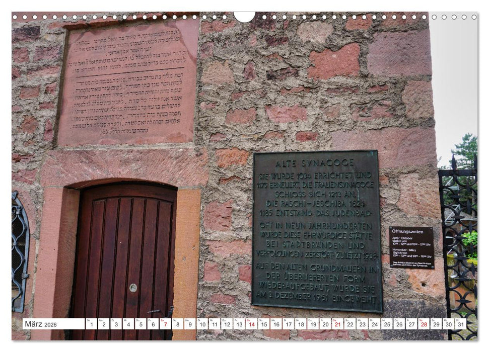 Die SchUM Städte Speyer, Worms, Mainz (CALVENDO Wandkalender 2026)