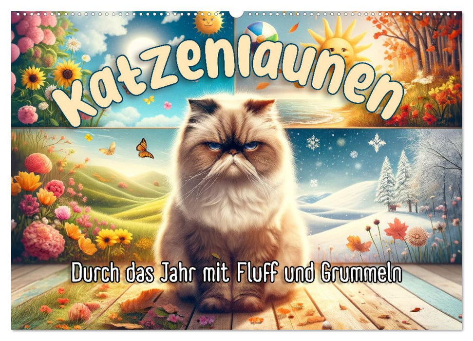 Katzenlaunen - Durch das Jahr mit Fluff und Grummeln (CALVENDO Wandkalender 2026)