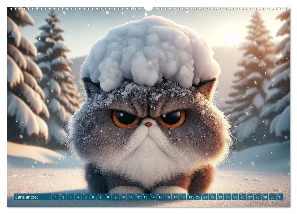 Katzenlaunen - Durch das Jahr mit Fluff und Grummeln (CALVENDO Wandkalender 2026)