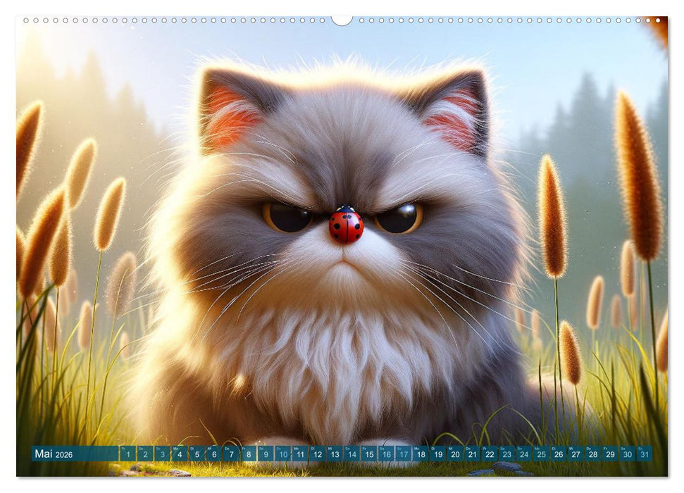 Katzenlaunen - Durch das Jahr mit Fluff und Grummeln (CALVENDO Wandkalender 2026)