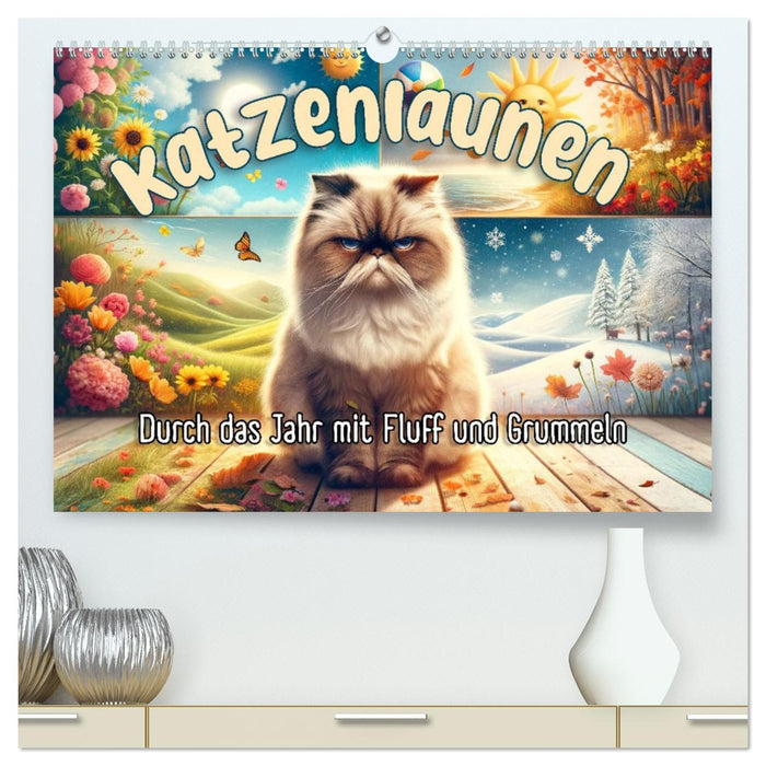 Katzenlaunen - Durch das Jahr mit Fluff und Grummeln (CALVENDO Premium Wandkalender 2026)
