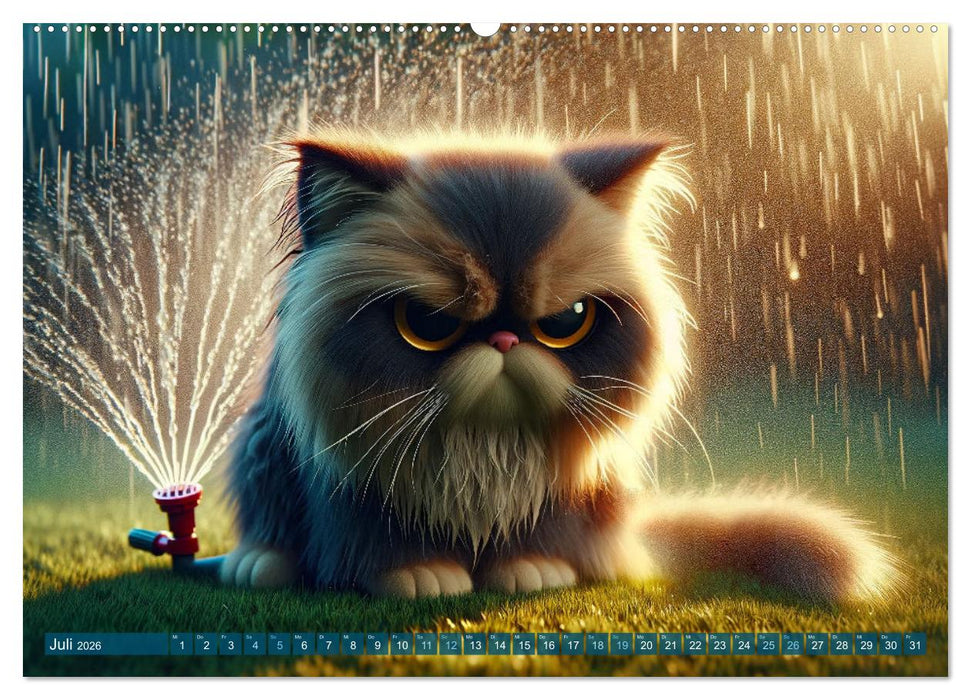 Katzenlaunen - Durch das Jahr mit Fluff und Grummeln (CALVENDO Premium Wandkalender 2026)