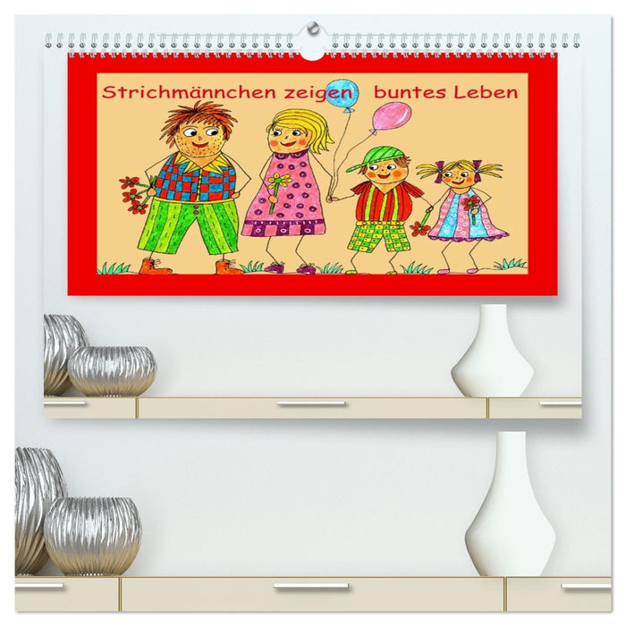 Strichmännchen zeigen buntes Leben (CALVENDO Premium Wandkalender 2026)