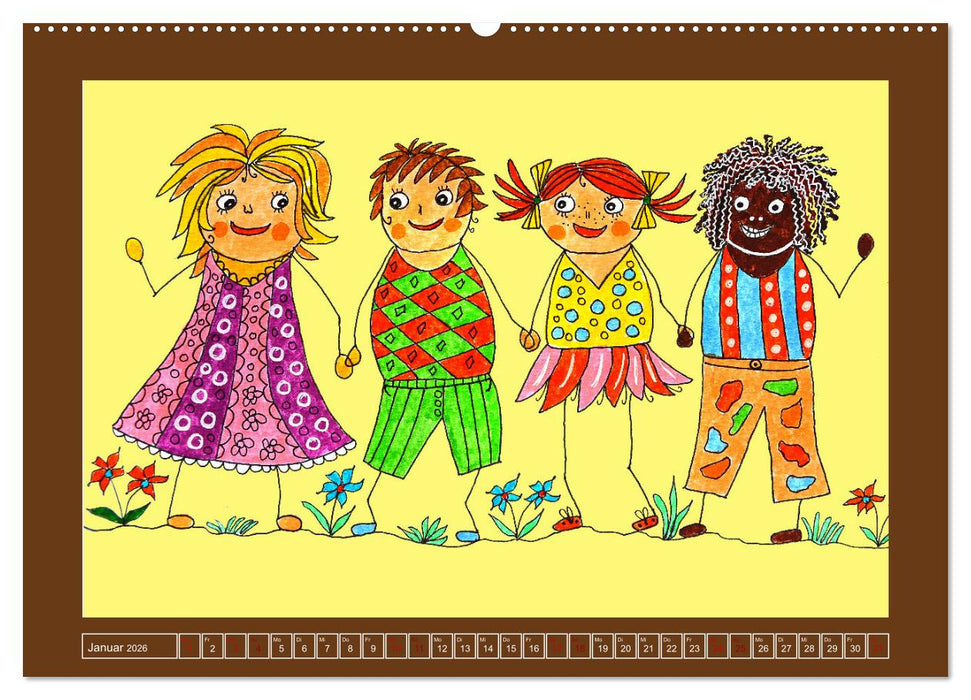 Strichmännchen zeigen buntes Leben (CALVENDO Premium Wandkalender 2026)
