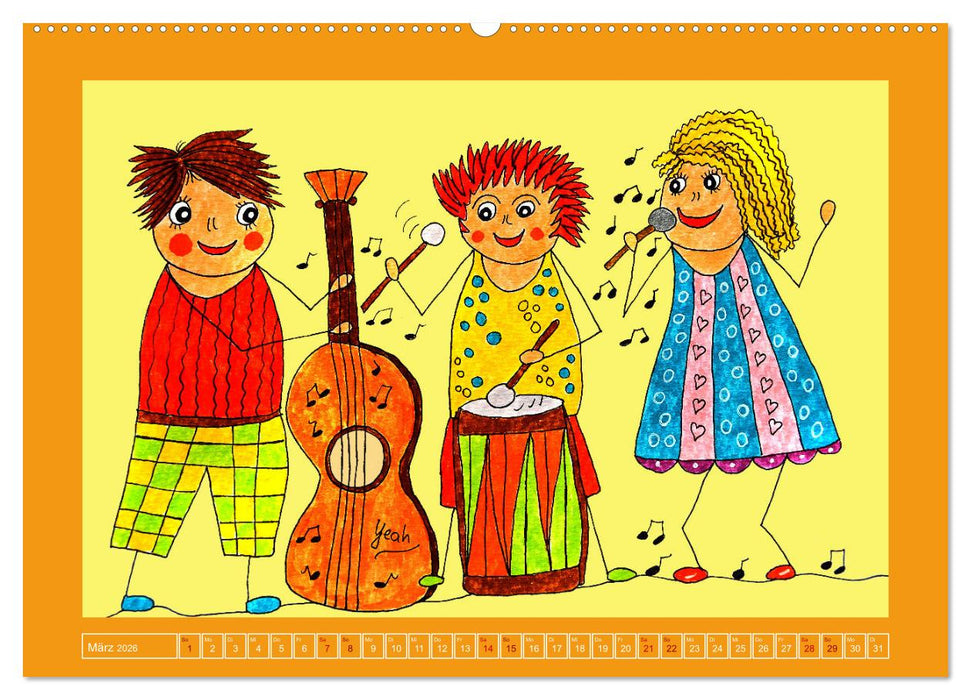 Strichmännchen zeigen buntes Leben (CALVENDO Premium Wandkalender 2026)