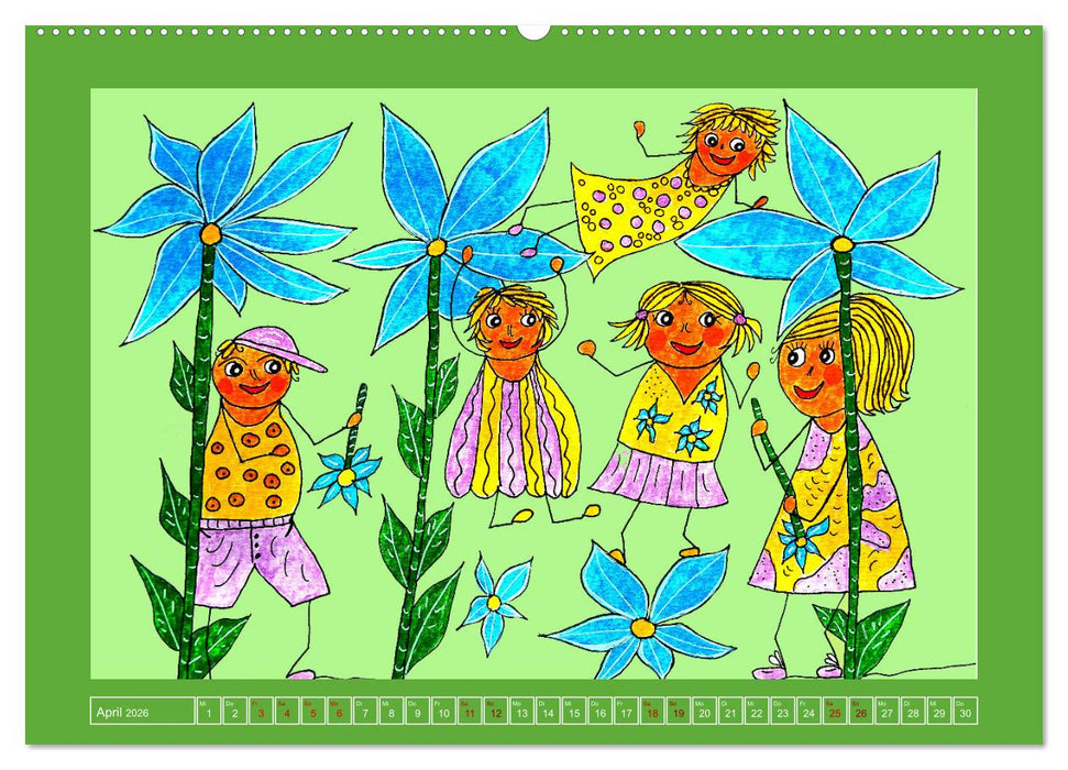 Strichmännchen zeigen buntes Leben (CALVENDO Premium Wandkalender 2026)