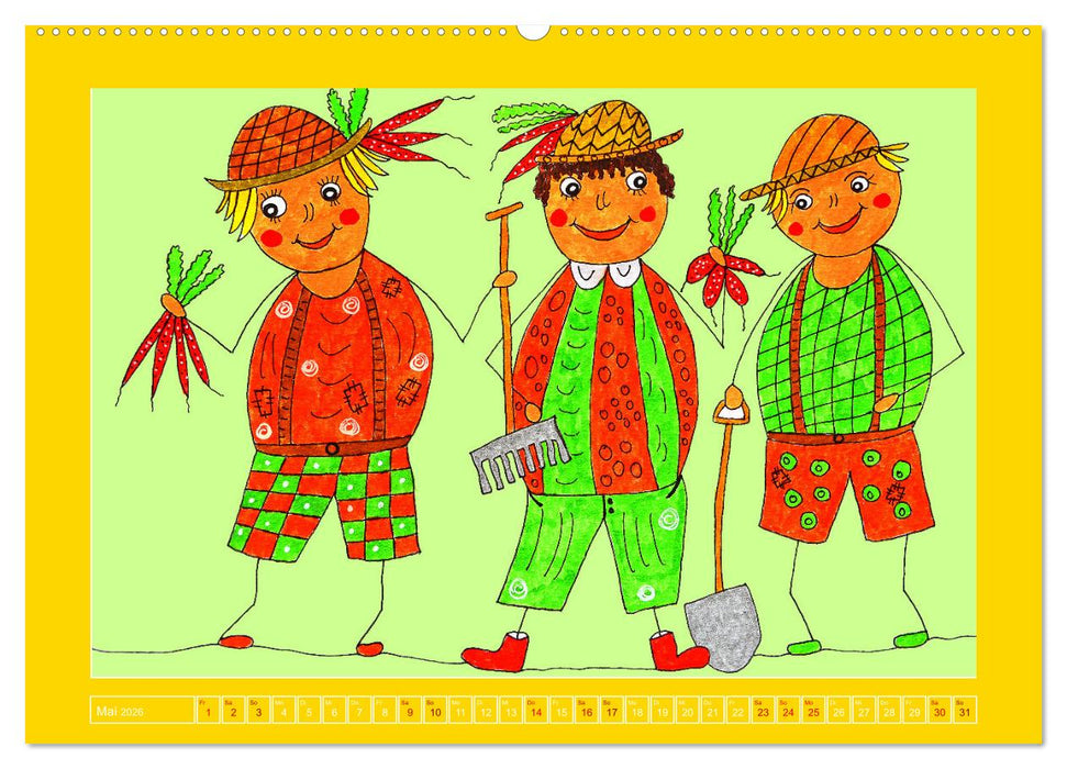 Strichmännchen zeigen buntes Leben (CALVENDO Premium Wandkalender 2026)