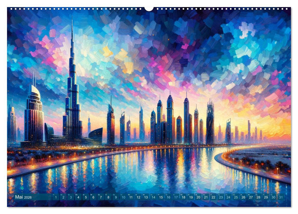 Impressionistische Skylines - Weltstädte von KI visualisiert (CALVENDO Wandkalender 2026)