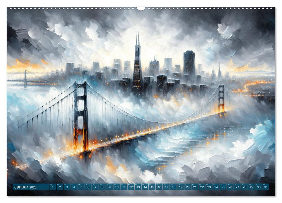 Impressionistische Skylines - Weltstädte von KI visualisiert (CALVENDO Premium Wandkalender 2026)