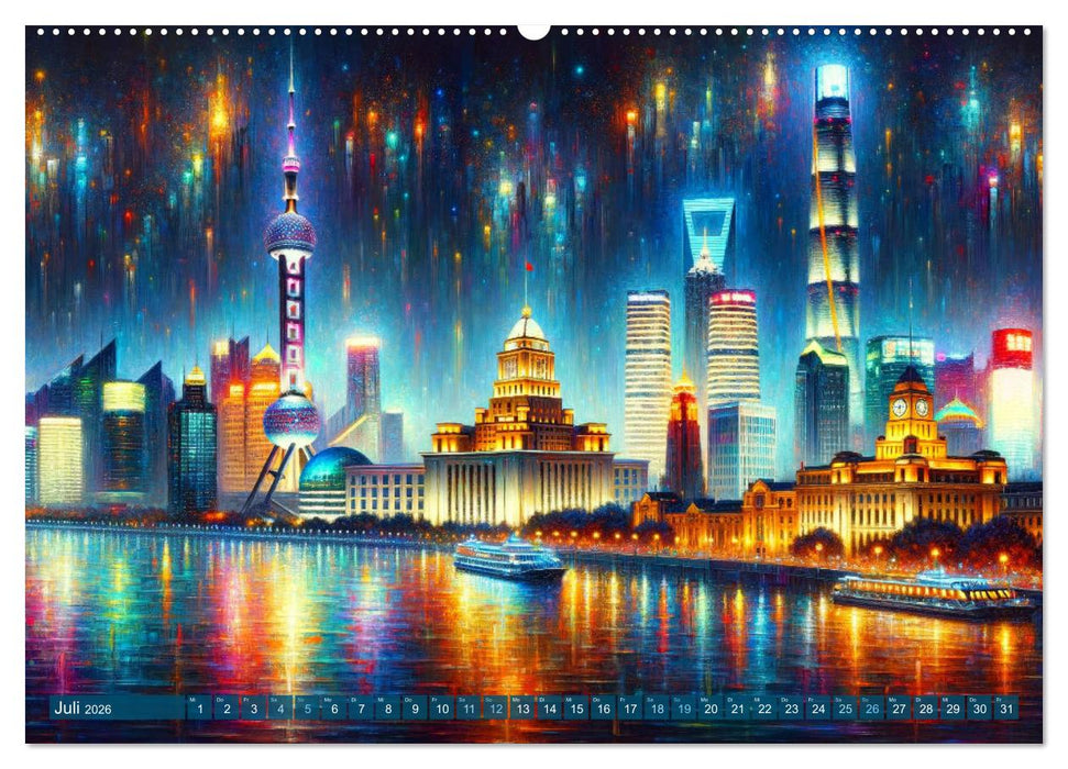 Impressionistische Skylines - Weltstädte von KI visualisiert (CALVENDO Premium Wandkalender 2026)