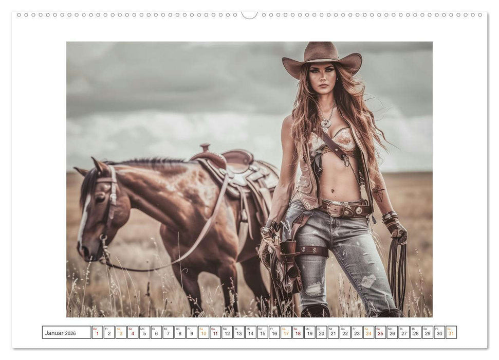 Sattel und Sinnlichkeit - Begegnungen mit den Verführerischen Cowgirls (CALVENDO Premium Wandkalender 2026)