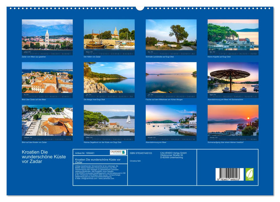 Kroatien Die wunderschöne Küste vor Zadar (CALVENDO Premium Wandkalender 2026)