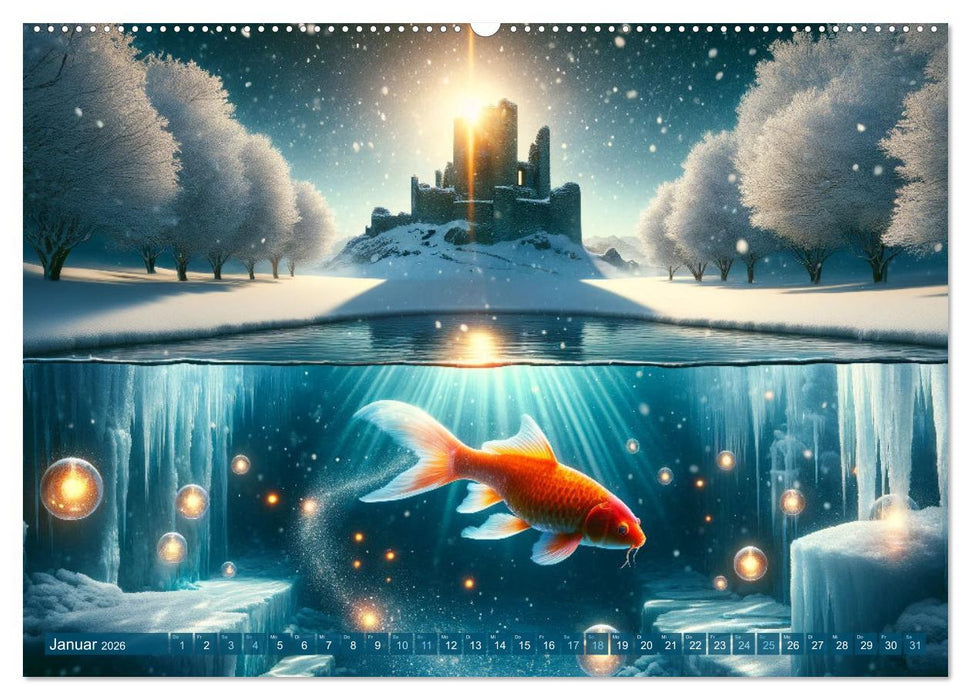 Klang der Stille - Kois aus der KI Dimension (CALVENDO Premium Wandkalender 2026)
