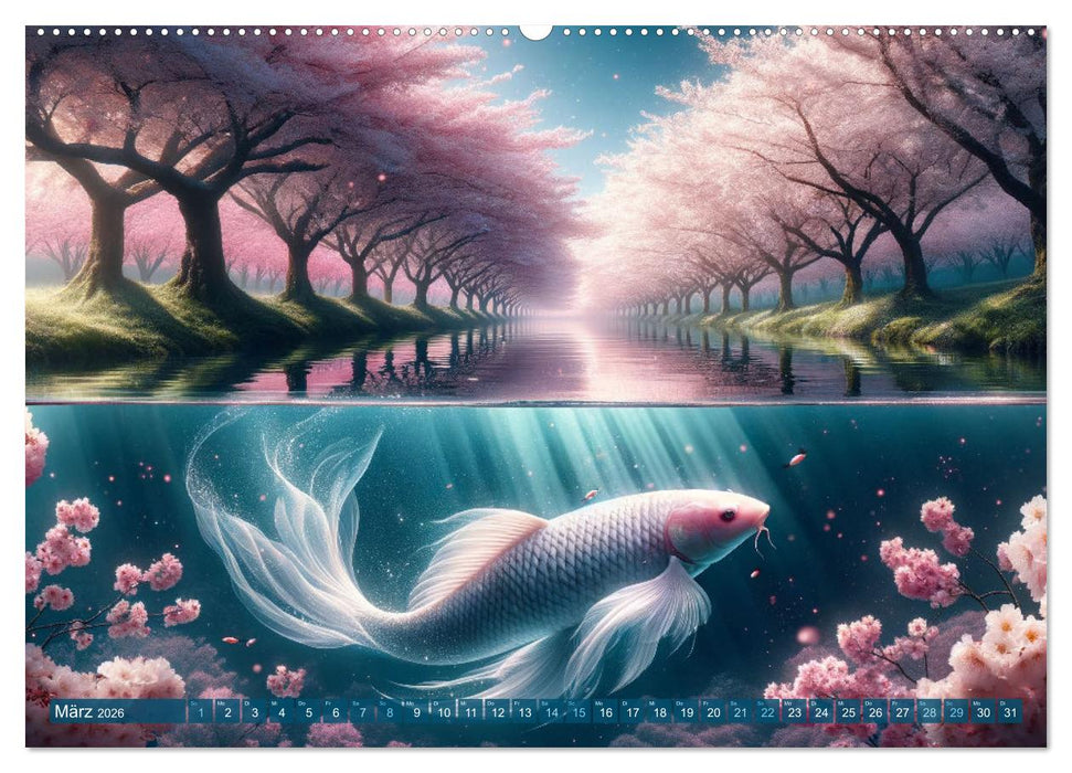 Klang der Stille - Kois aus der KI Dimension (CALVENDO Premium Wandkalender 2026)