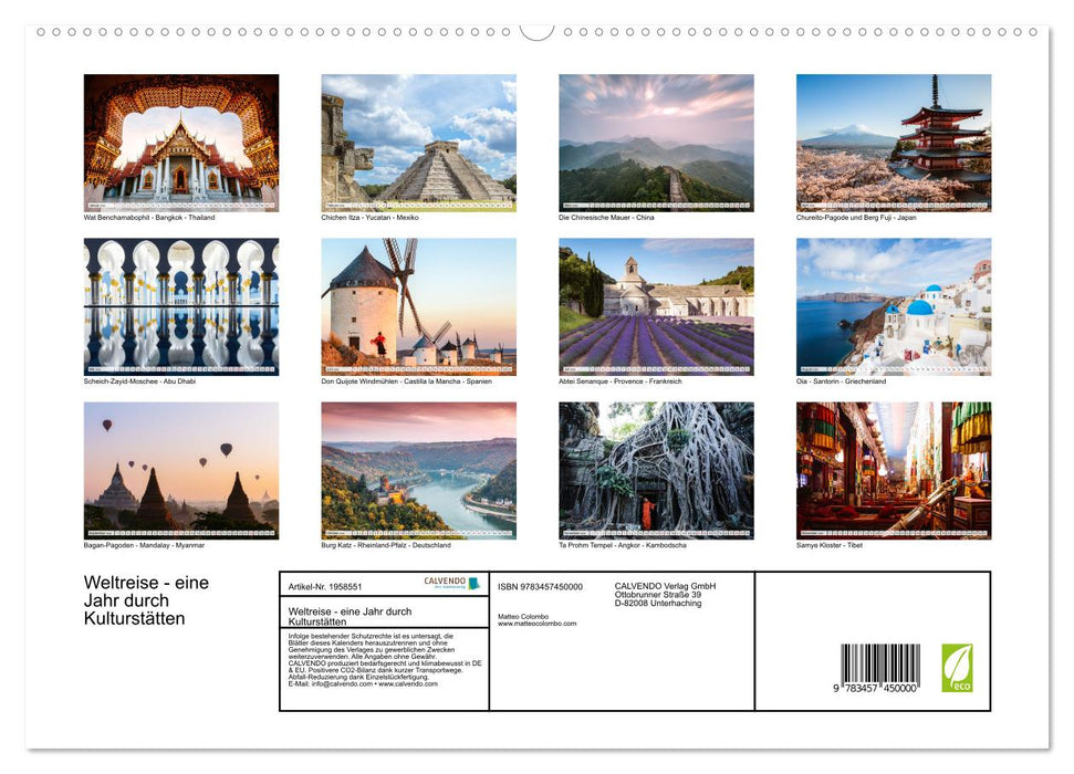 Weltreise - eine Jahr durch Kulturstätten (CALVENDO Premium Wandkalender 2026)
