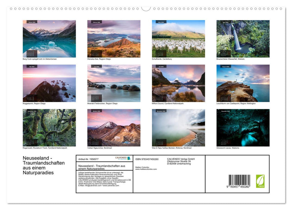Neuseeland - Traumlandschaften aus einem Naturparadies (CALVENDO Premium Wandkalender 2026)