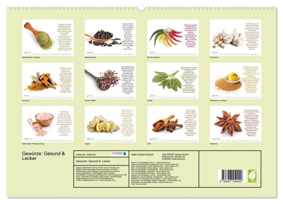 Gewürze: Gesund & Lecker (CALVENDO Premium Wandkalender 2026)