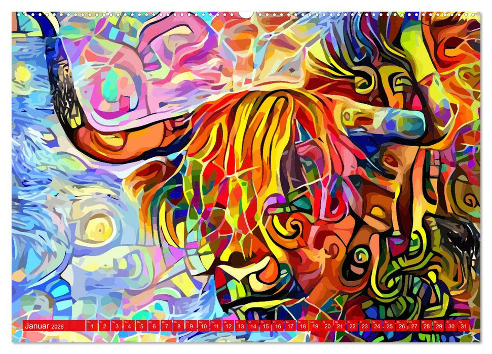 Kunstkalender. Farbenfrohe Tier-Illustrationen (CALVENDO Premium Wandkalender 2026)